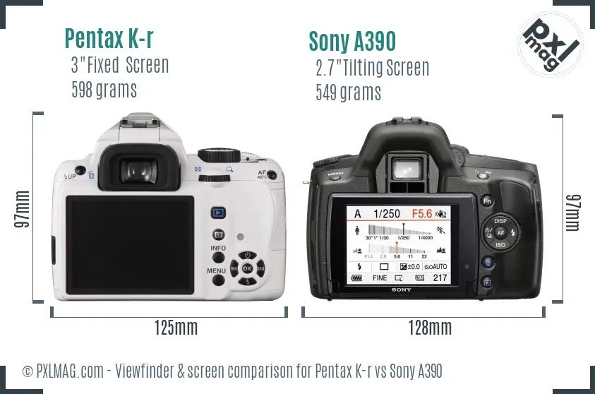 Pentax K-r vs Sony A390 Screen and Viewfinder comparison
