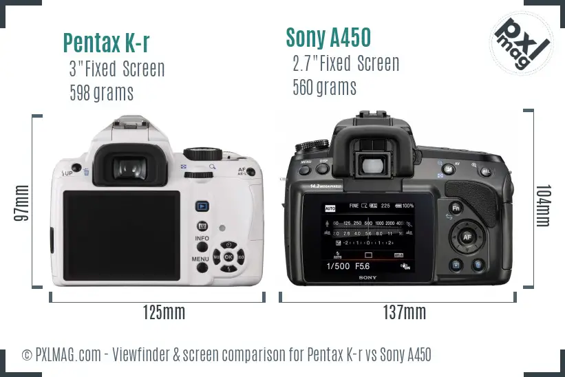 Pentax K-r vs Sony A450 Screen and Viewfinder comparison