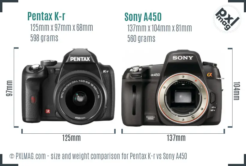 Pentax K-r vs Sony A450 size comparison