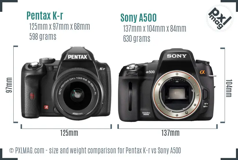 Pentax K-r vs Sony A500 size comparison