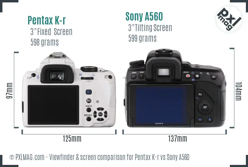 Pentax K-r vs Sony A560 Screen and Viewfinder comparison