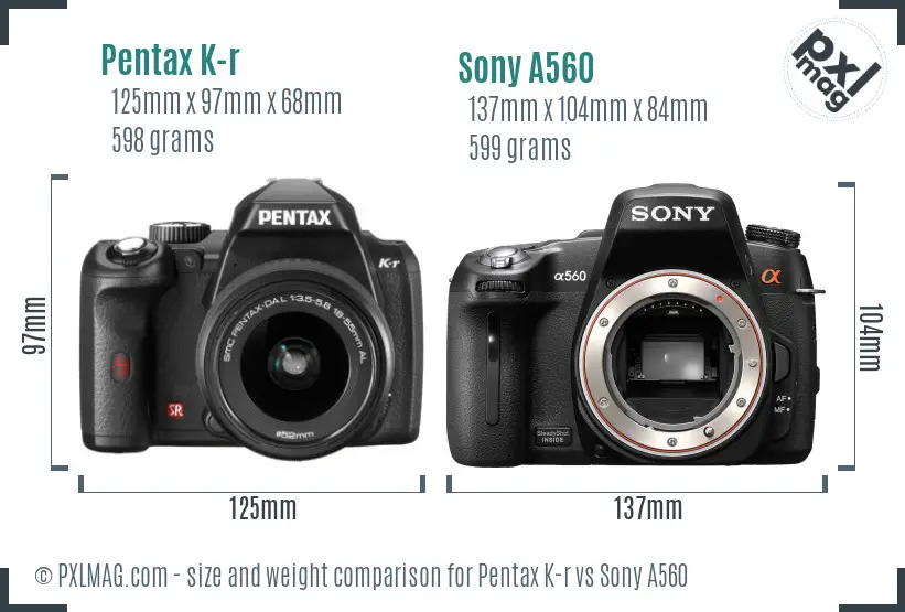 Pentax K-r vs Sony A560 size comparison
