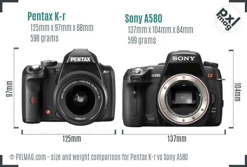 Pentax K-r vs Sony A580 size comparison Pentax K-r vs Sony A580 size comparison