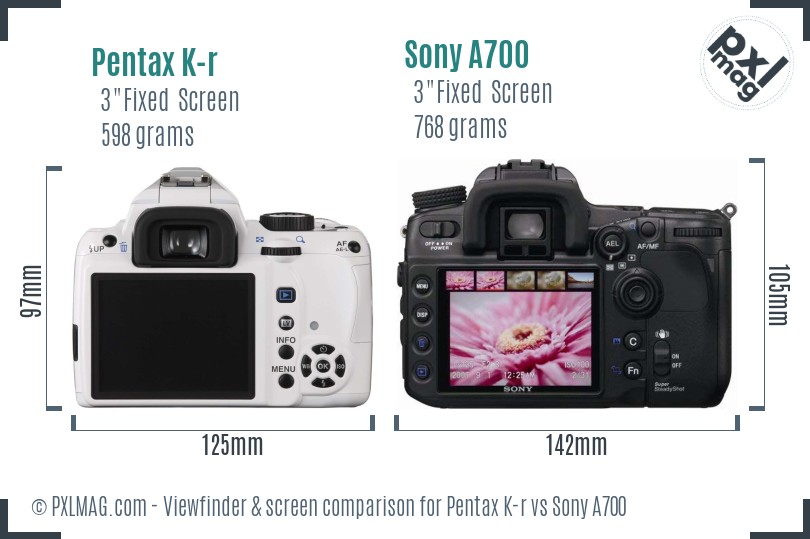 Pentax K-r vs Sony A700 Screen and Viewfinder comparison