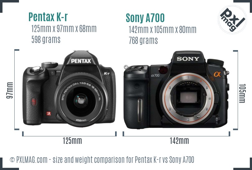 Pentax K-r vs Sony A700 size comparison