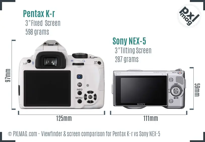 Pentax K-r vs Sony NEX-5 Screen and Viewfinder comparison Pentax K-r vs Sony NEX-5 Screen and Viewfinder comparison