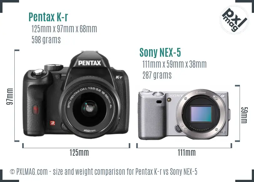Pentax K-r vs Sony NEX-5 size comparison Pentax K-r vs Sony NEX-5 size comparison