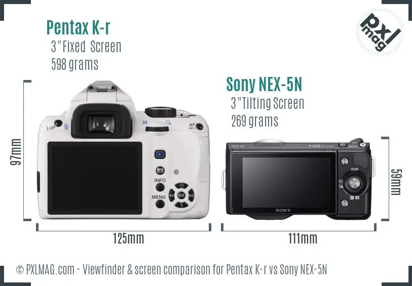 Pentax K-r vs Sony NEX-5N Screen and Viewfinder comparison