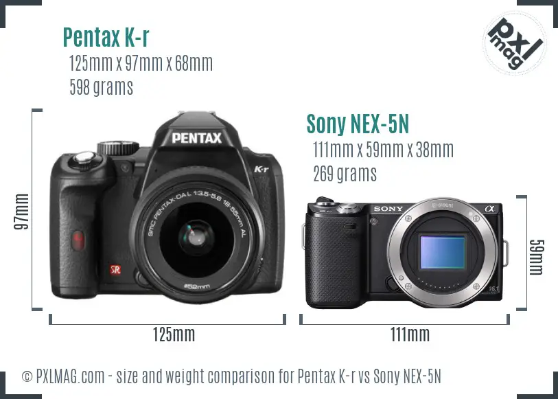 Pentax K-r vs Sony NEX-5N size comparison