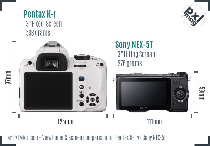 Pentax K-r vs Sony NEX-5T Screen and Viewfinder comparison