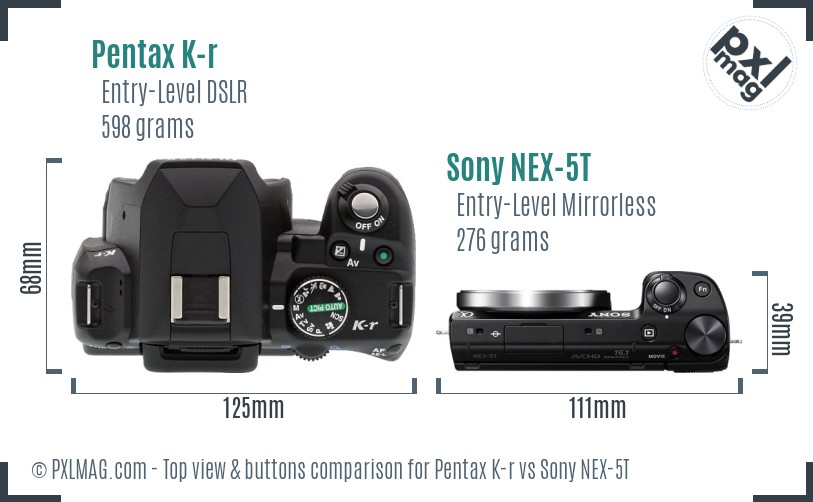 Pentax K-r vs Sony NEX-5T top view buttons comparison