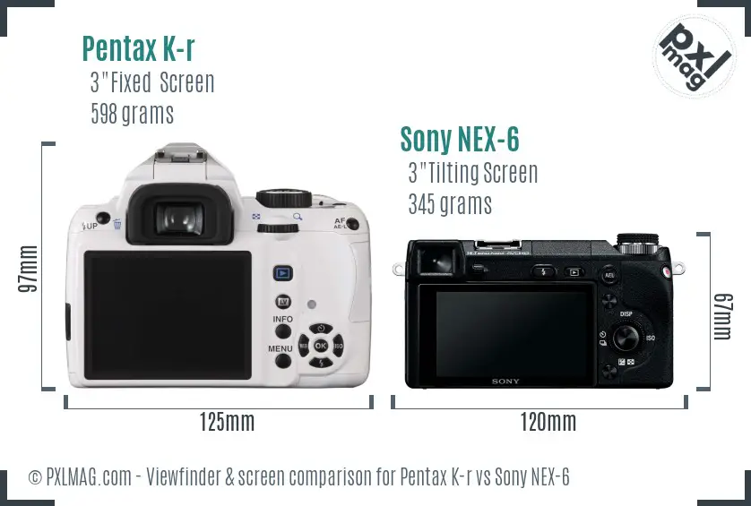 Pentax K-r vs Sony NEX-6 Screen and Viewfinder comparison