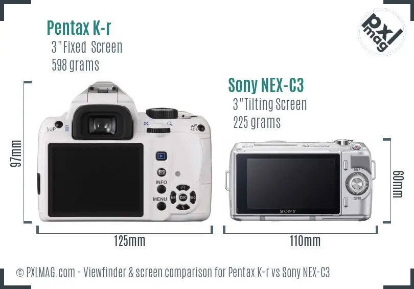 Pentax K-r vs Sony NEX-C3 Screen and Viewfinder comparison