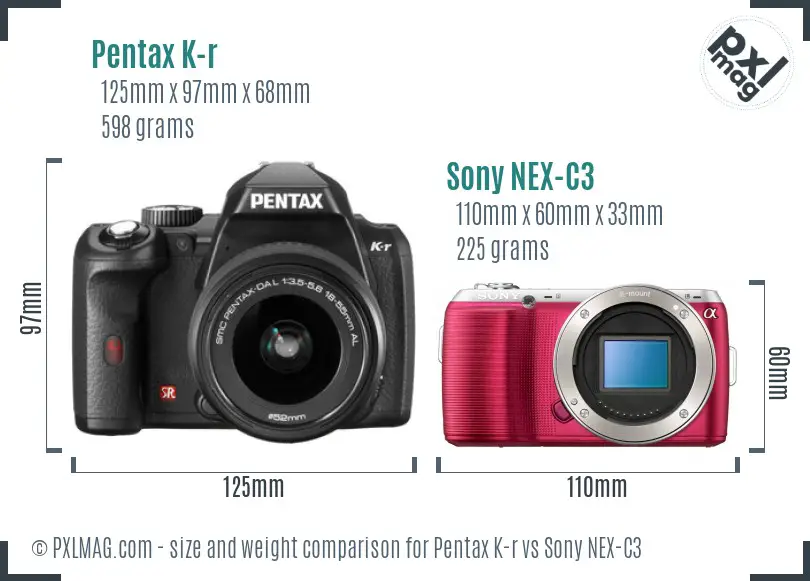 Pentax K-r vs Sony NEX-C3 size comparison