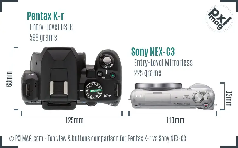 Pentax K-r vs Sony NEX-C3 top view buttons comparison