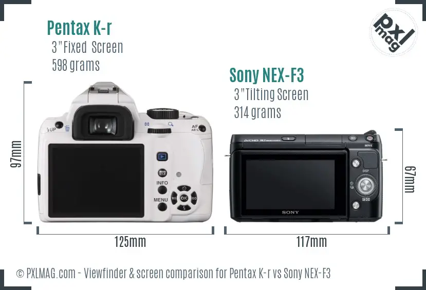 Pentax K-r vs Sony NEX-F3 Screen and Viewfinder comparison