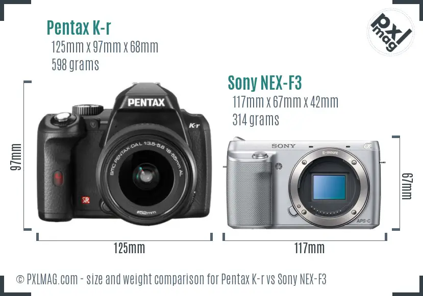 Pentax K-r vs Sony NEX-F3 size comparison