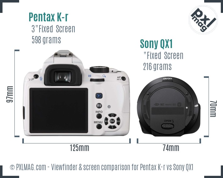 Pentax K-r vs Sony QX1 Screen and Viewfinder comparison