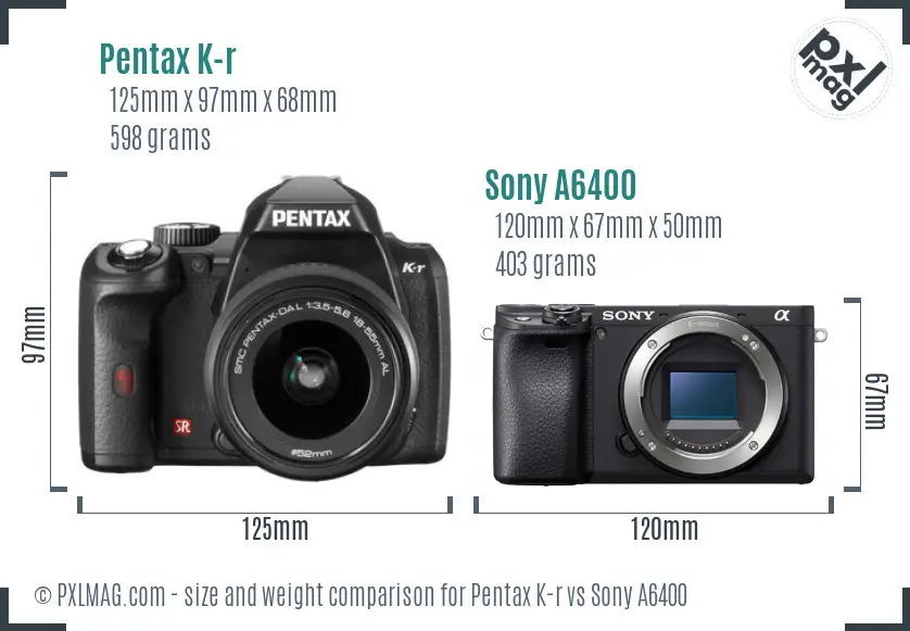 Pentax K-r vs Sony A6400 size comparison Pentax K-r vs Sony A6400 size comparison