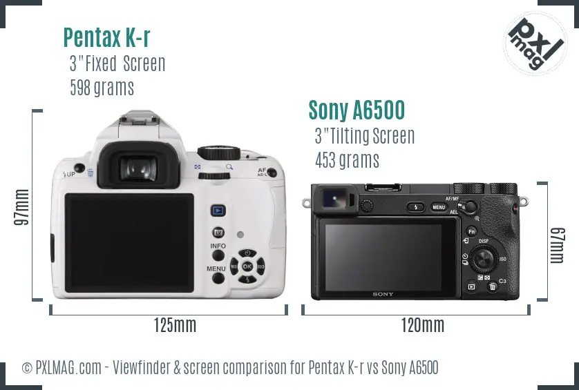 Pentax K-r vs Sony A6500 Screen and Viewfinder comparison