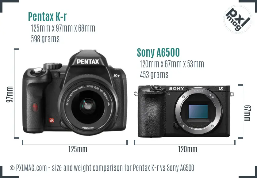 Pentax K-r vs Sony A6500 size comparison