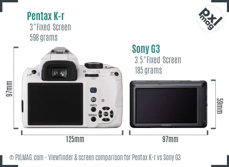 Pentax K-r vs Sony G3 Screen and Viewfinder comparison Pentax K-r vs Sony G3 Screen and Viewfinder comparison