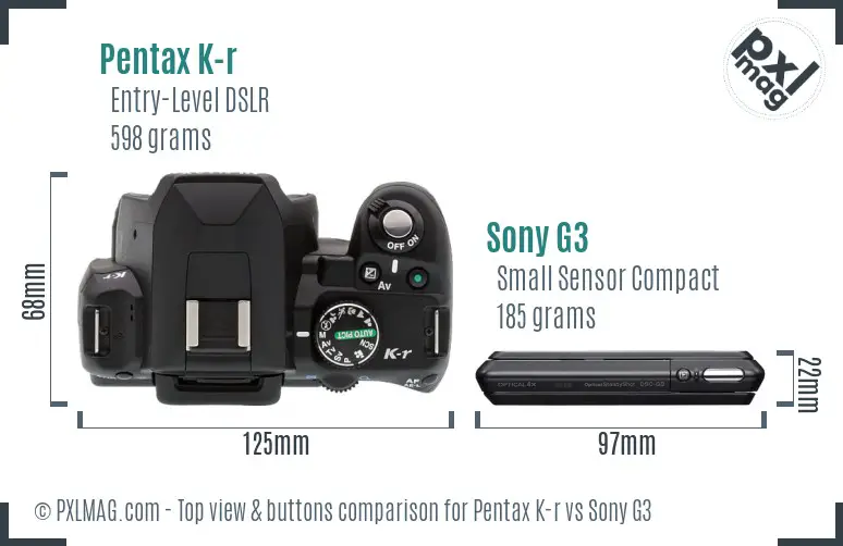 Pentax K-r vs Sony G3 top view buttons comparison Pentax K-r vs Sony G3 top view buttons comparison