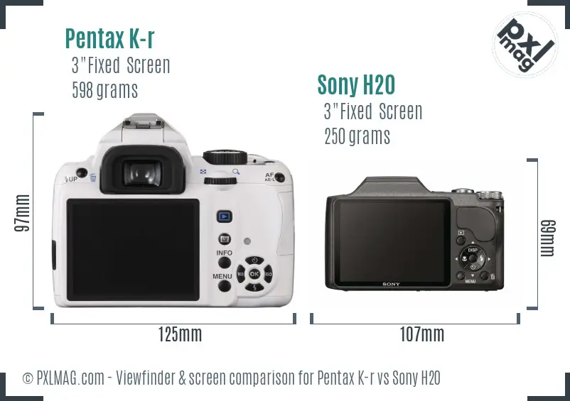 Pentax K-r vs Sony H20 Screen and Viewfinder comparison