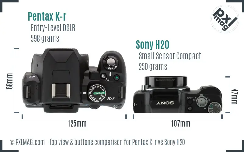 Pentax K-r vs Sony H20 top view buttons comparison