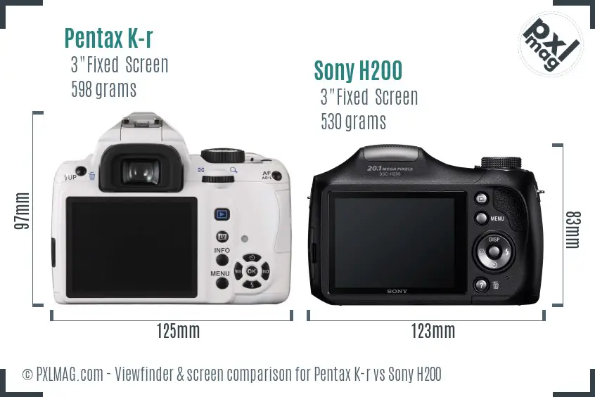 Pentax K-r vs Sony H200 Screen and Viewfinder comparison
