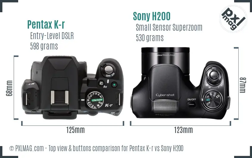 Pentax K-r vs Sony H200 top view buttons comparison