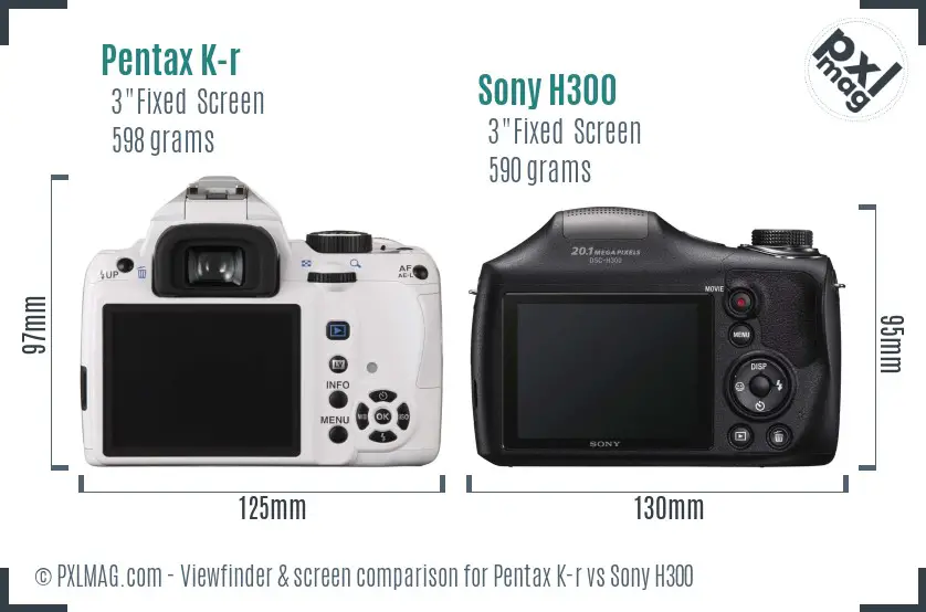 Pentax K-r vs Sony H300 Screen and Viewfinder comparison