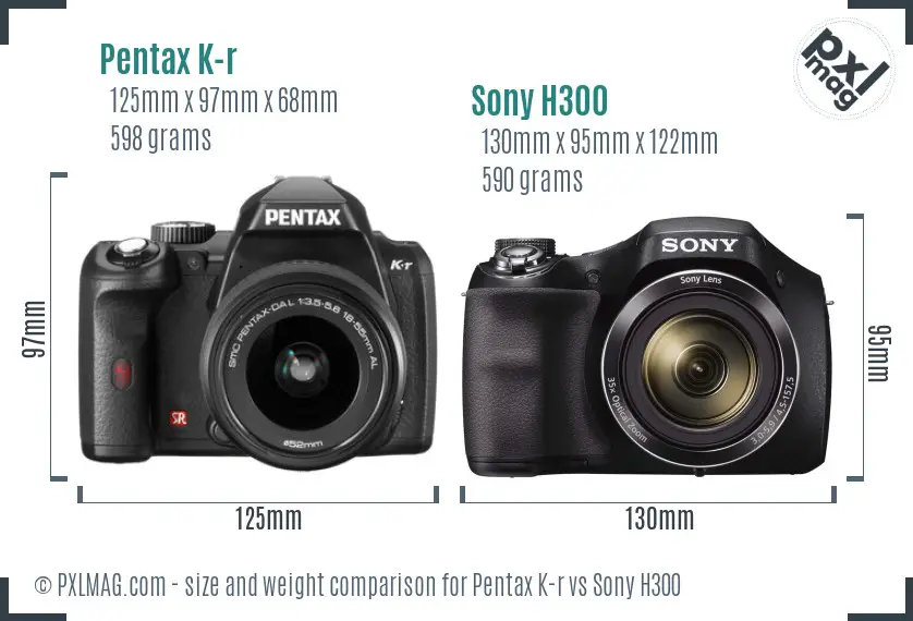 Pentax K-r vs Sony H300 size comparison