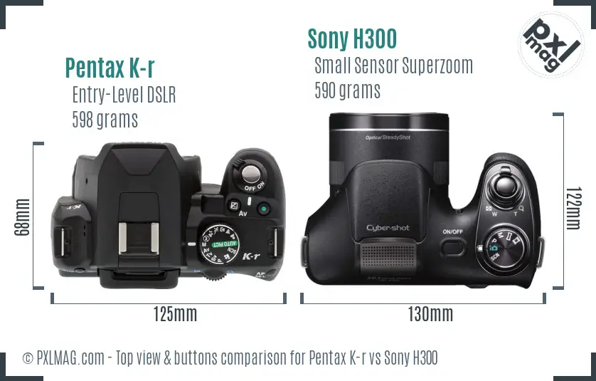 Pentax K-r vs Sony H300 top view buttons comparison