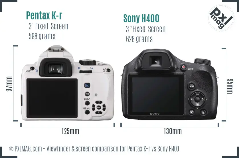 Pentax K-r vs Sony H400 Screen and Viewfinder comparison
