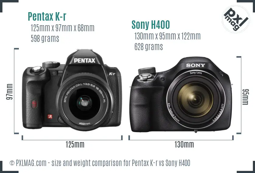 Pentax K-r vs Sony H400 size comparison