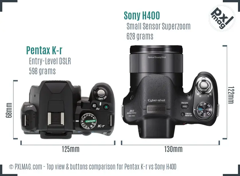 Pentax K-r vs Sony H400 top view buttons comparison