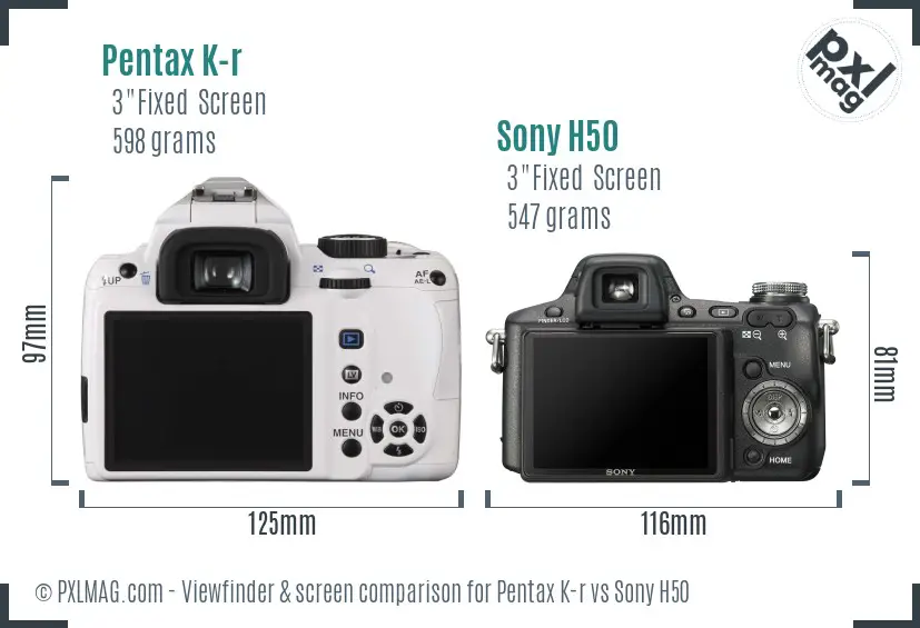 Pentax K-r vs Sony H50 Screen and Viewfinder comparison