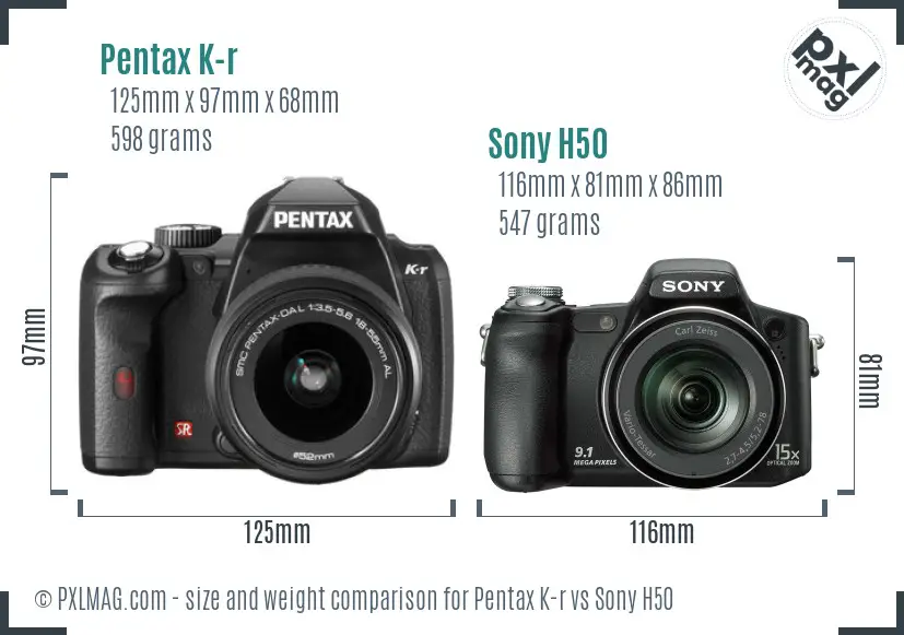 Pentax K-r vs Sony H50 size comparison Pentax K-r vs Sony H50 size comparison