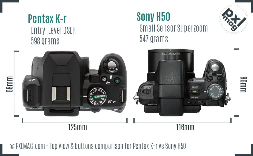 Pentax K-r vs Sony H50 top view buttons comparison