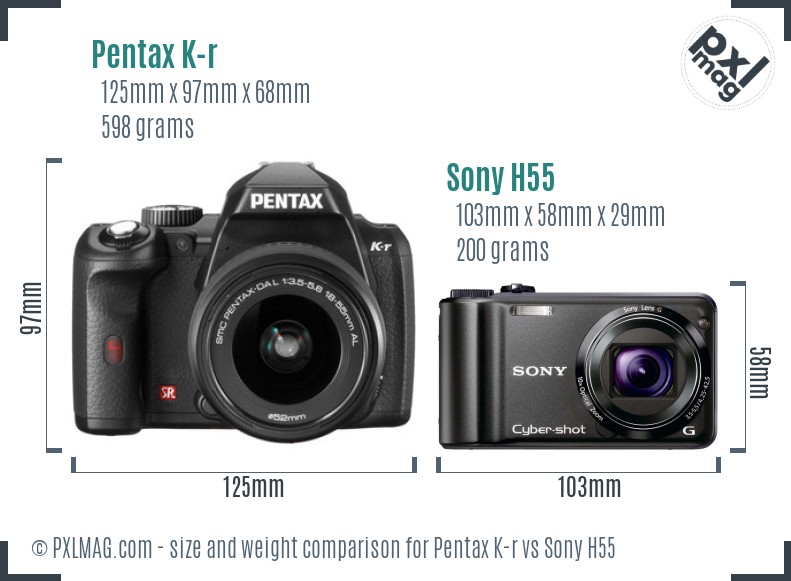 Pentax K-r vs Sony H55 size comparison Pentax K-r vs Sony H55 size comparison