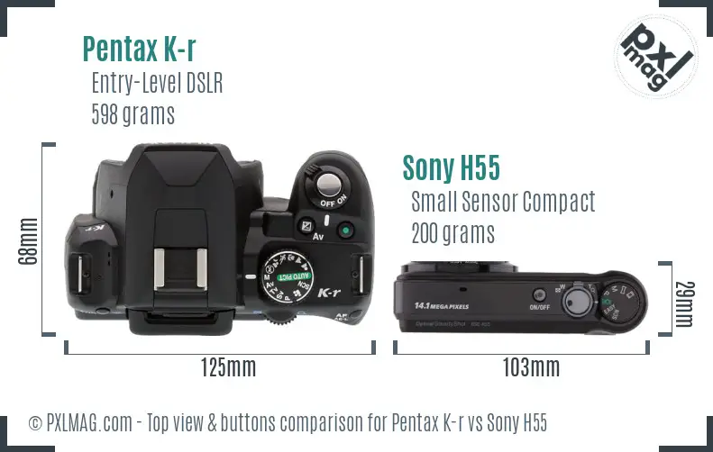 Pentax K-r vs Sony H55 top view buttons comparison Pentax K-r vs Sony H55 top view buttons comparison