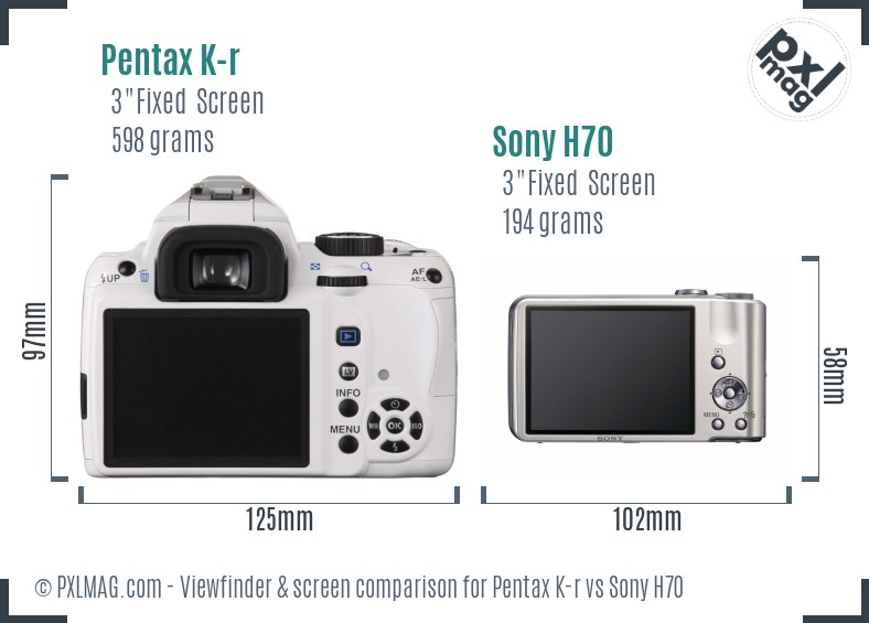 Pentax K-r vs Sony H70 Screen and Viewfinder comparison
