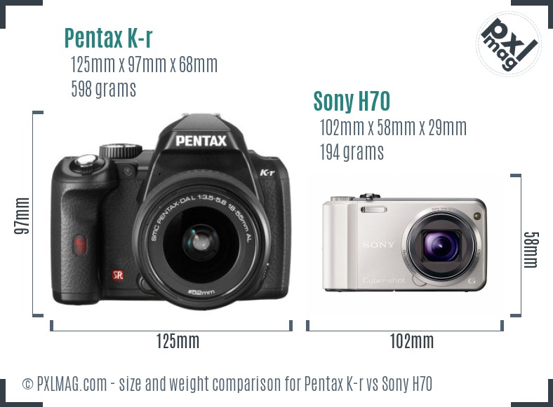 Pentax K-r vs Sony H70 size comparison Pentax K-r vs Sony H70 size comparison