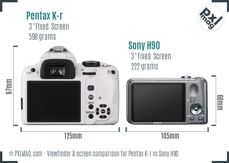 Pentax K-r vs Sony H90 Screen and Viewfinder comparison