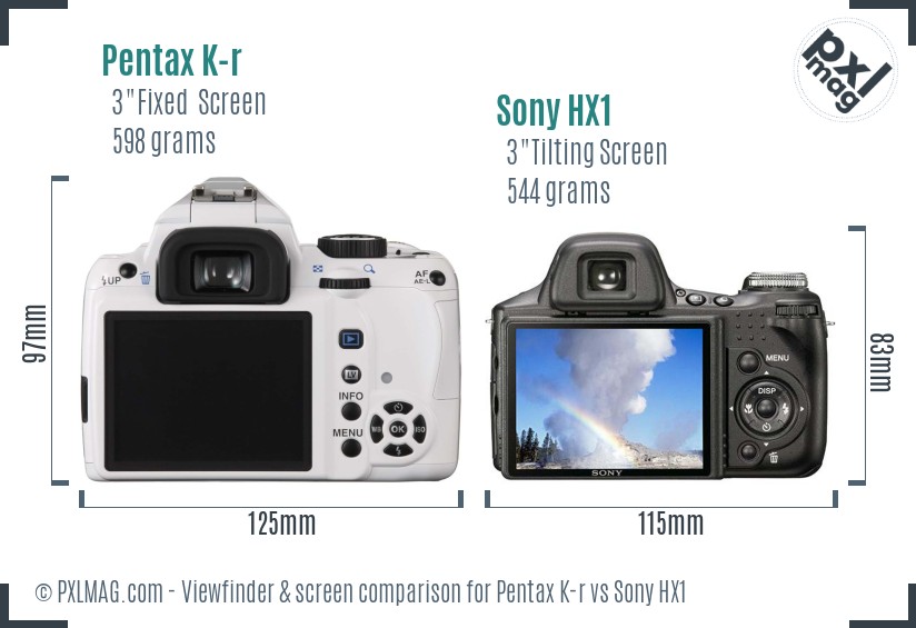 Pentax K-r vs Sony HX1 Screen and Viewfinder comparison
