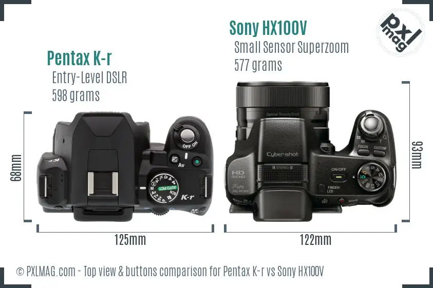 Pentax K-r vs Sony HX100V top view buttons comparison Pentax K-r vs Sony HX100V top view buttons comparison