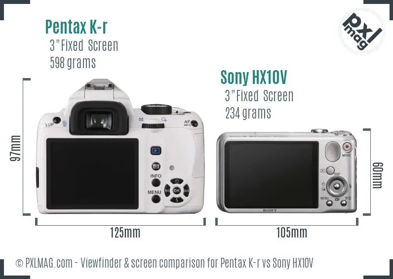 Pentax K-r vs Sony HX10V Screen and Viewfinder comparison Pentax K-r vs Sony HX10V Screen and Viewfinder comparison