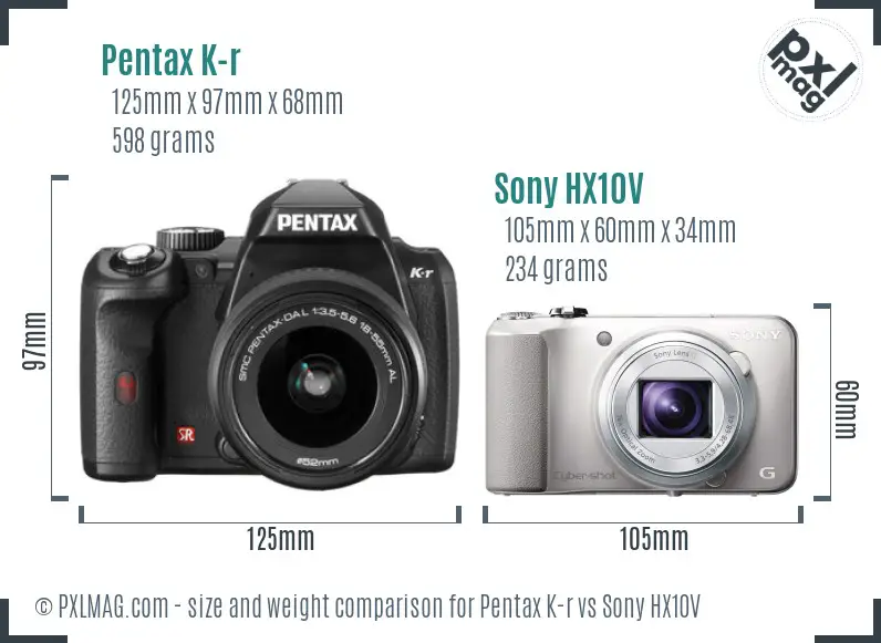 Pentax K-r vs Sony HX10V size comparison Pentax K-r vs Sony HX10V size comparison