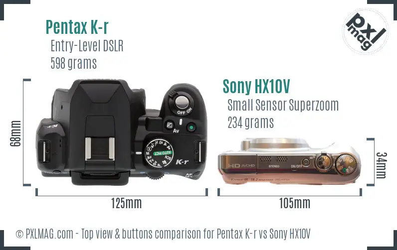Pentax K-r vs Sony HX10V top view buttons comparison Pentax K-r vs Sony HX10V top view buttons comparison